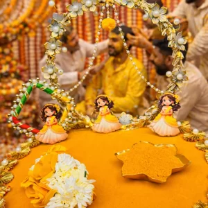 Indian wedding haldi ceremony plate with elegant handcrafted detailing