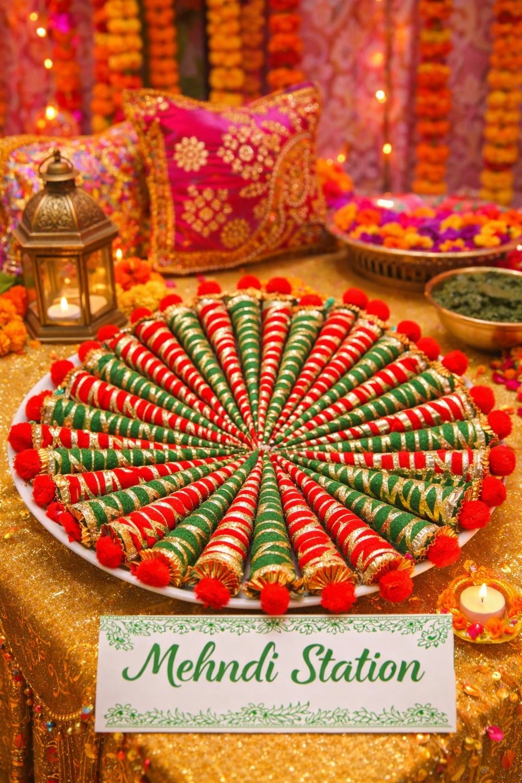 Designer Mehndi Cone Platter for Bridal Wedding Function Decoration