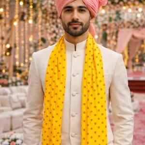Pink Bandhej phatka for Indian wedding barat swagat ceremony