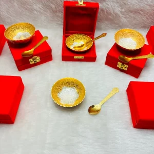German silver bowl and spoon set in red velvet gift box for festive gifting