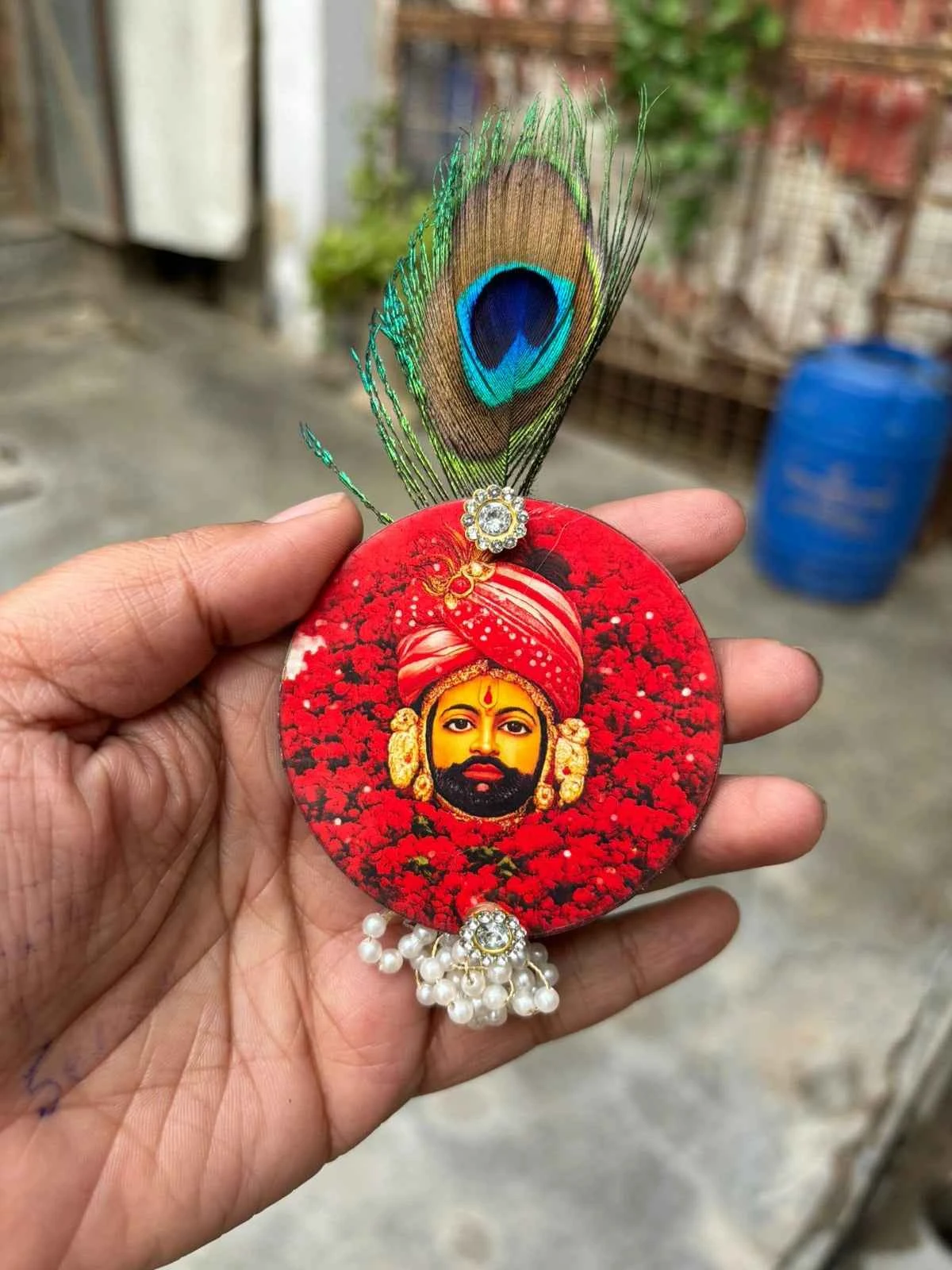 Premium Hindu religious brooch of Khatu Shyam Baba