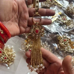 Kundan pearl latkan satka for bridal lehenga decoration