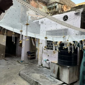 Pearl hanging bridal entry chadar with golden floral drops for wedding ceremony