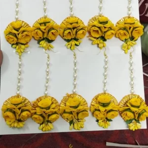 Bridal yellow maag tika for haldi function with traditional design