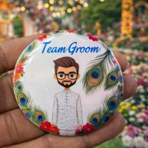 Wedding badges for groom side family and guests at Indian wedding