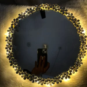 LED crystal ring mirror with warm lights for vanity
