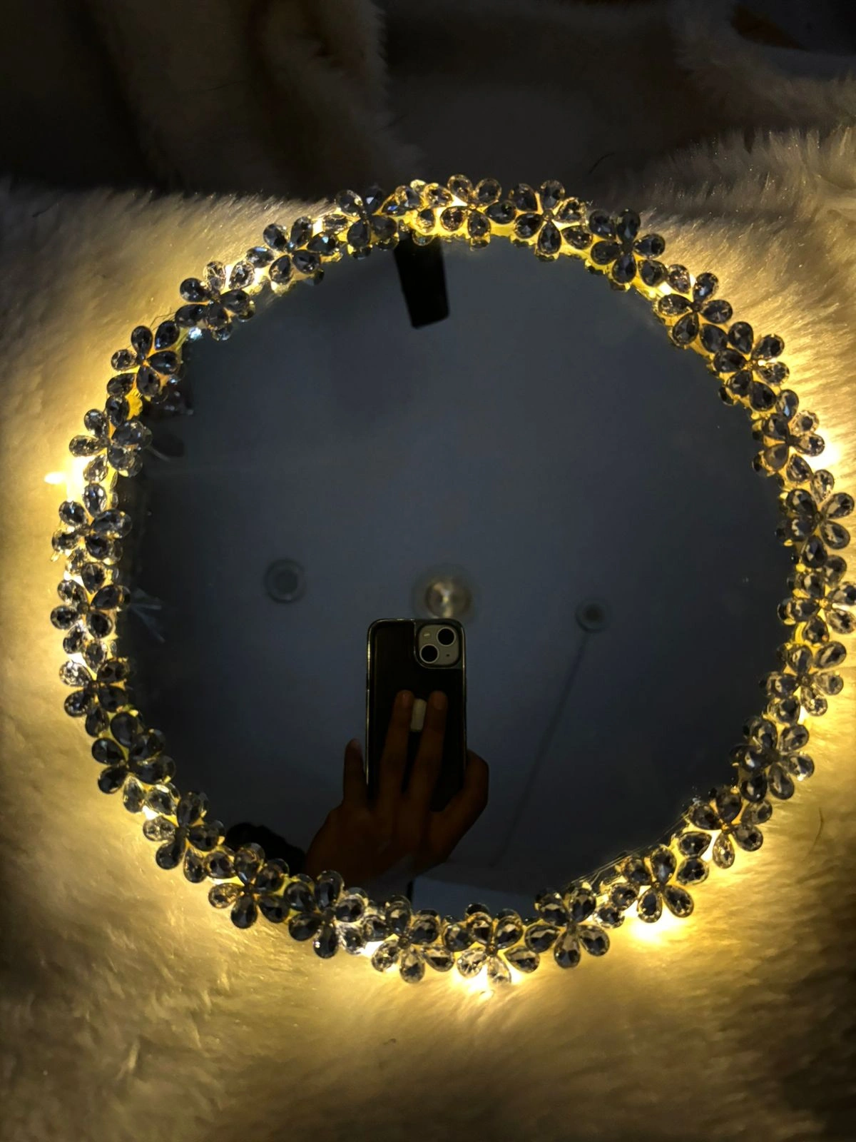 LED crystal ring mirror with warm lights for vanity
