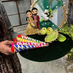 Wedding mehndi platter with cone decor