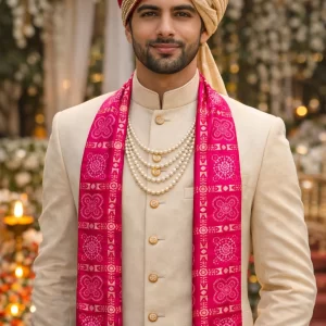 Pink bandhej patka for wedding barat and traditional welcome ceremony