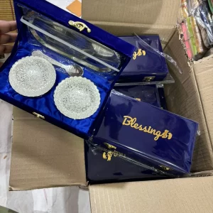 customised silver bowl set with two bowls and two spoons for gifting