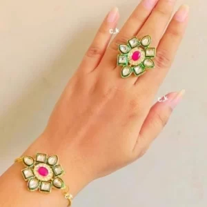 kundan design bracelet and ring combo set for wedding and festive wear