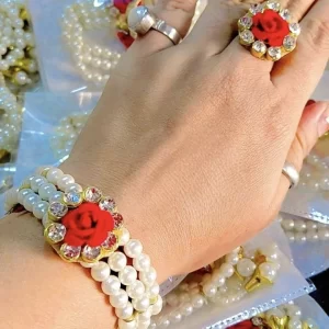 Pearl and flower design bracelet and ring combo set for wedding and festive wear