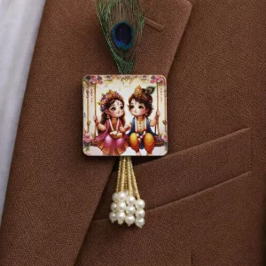 Radha Krishna peacock feather pearl brooch for wedding and festive wear
