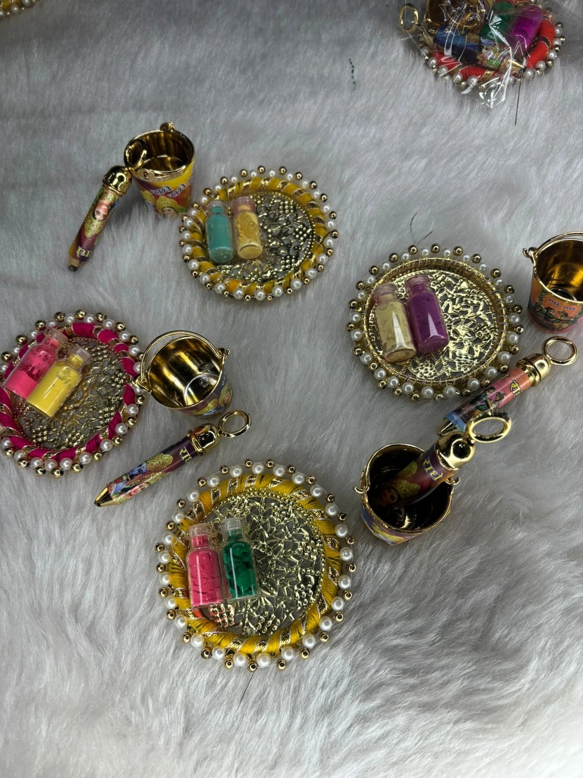 Decorative Holi Thali Set for Laddu Gopal with mini pichkari for festive temple decoration