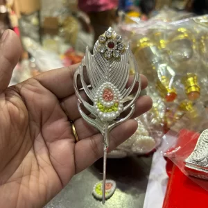Premium pearl and kundan morpankh tilak stick for Krishna puja rituals