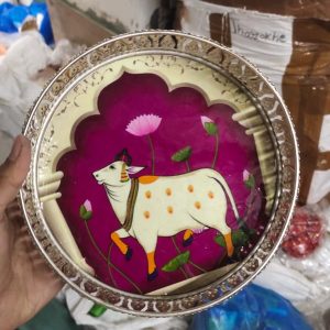 German Silver Pichwai Cow Design Basket for wedding and festive gifting
