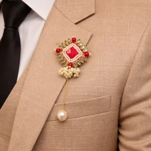 pearl and kundan lapel pin brooch for wedding outfit