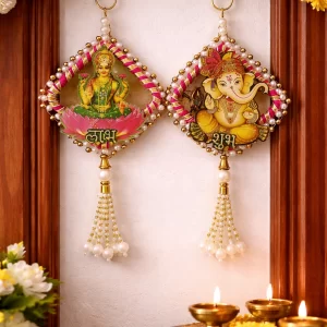 Ganga Ji Laxmi Ji Shubh Labh pearl wall hanging for home entrance