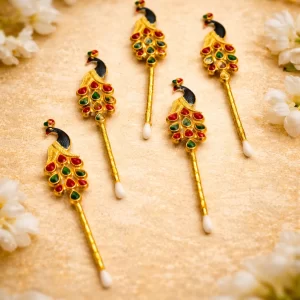 meenakari peacock shape tilak stick with diamond work