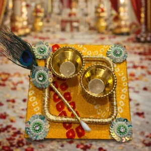 roli chawal tilak platter with stick for pooja rituals