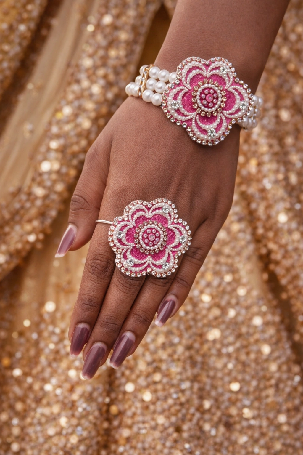 Designer ring and bracelet matching set for wedding and party wear