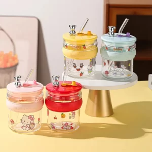 kids glass sipper bottle with straw for children