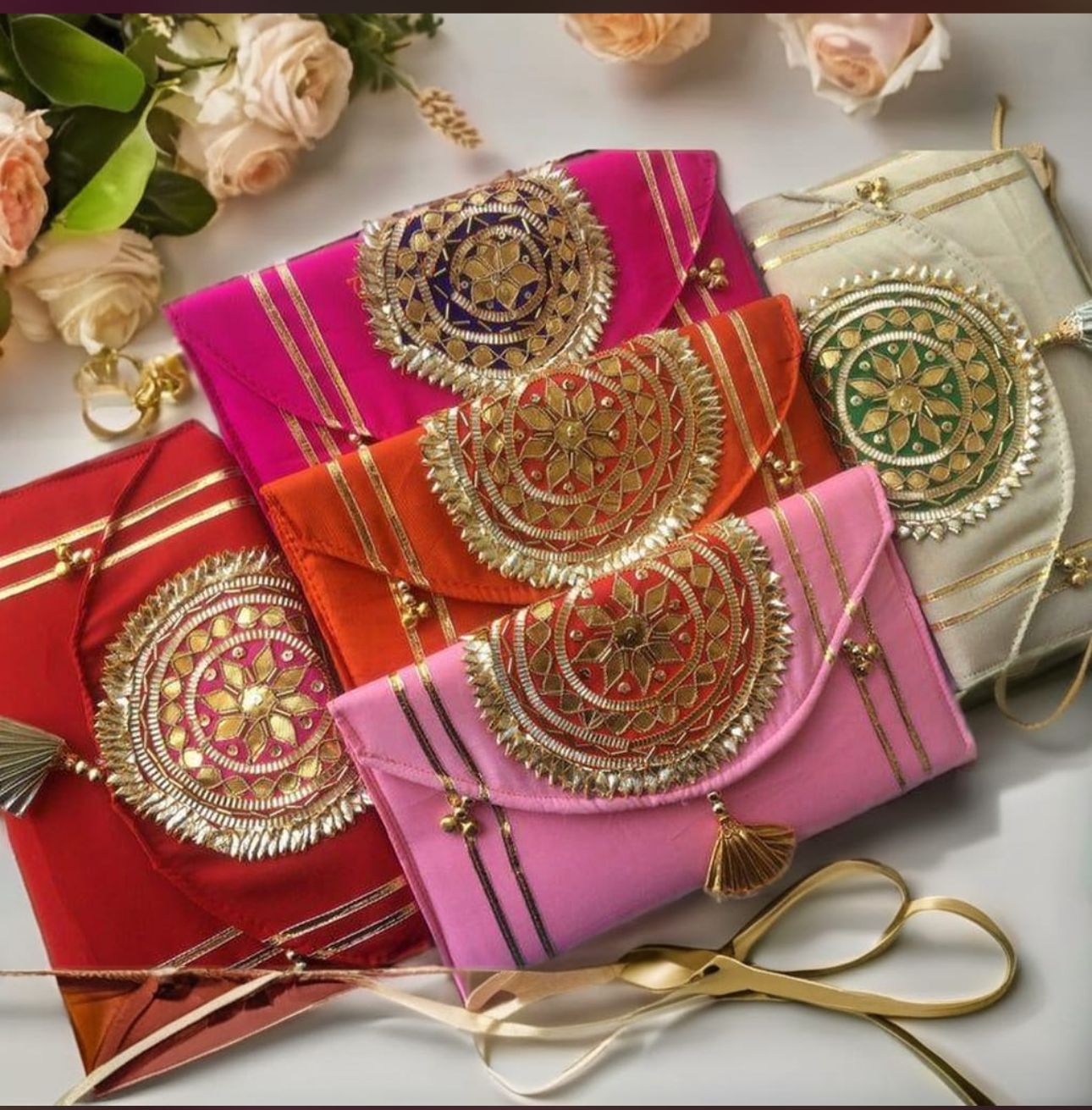 Luxury silk shagun envelope with traditional zari work for Indian festivals