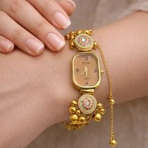 Luxury Kashmiri bracelet watch with pastel stone work for women