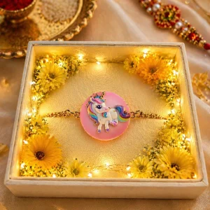 colorful unicorn rakhi for kids cartoon design