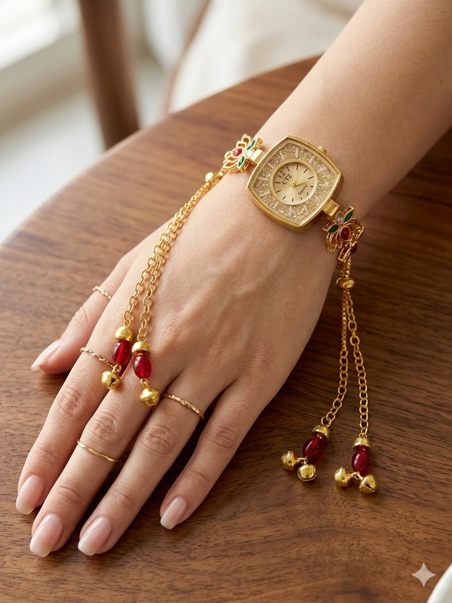 Traditional Kashmiri Bracelet Watch – Stylish Pastel Stone Jewelry Watch - Image 3