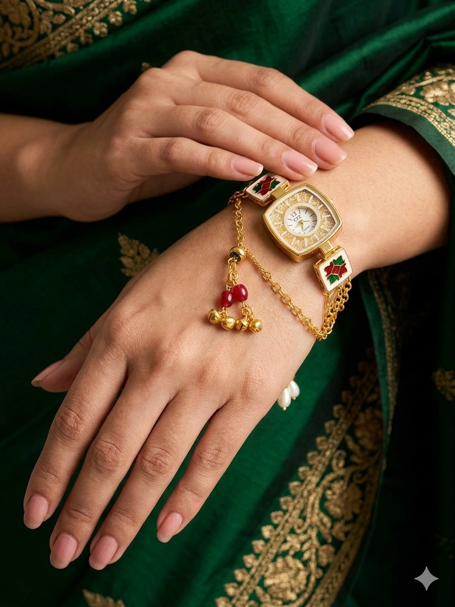 Traditional Kashmiri Bracelet Watch – Stylish Pastel Stone Jewelry Watch - Image 2