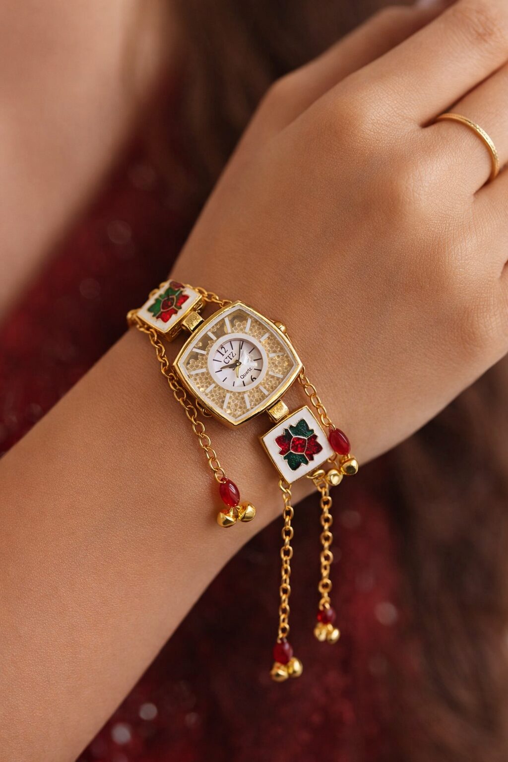 Traditional Kashmiri Bracelet Watch – Stylish Pastel Stone Jewelry Watch - Image 9