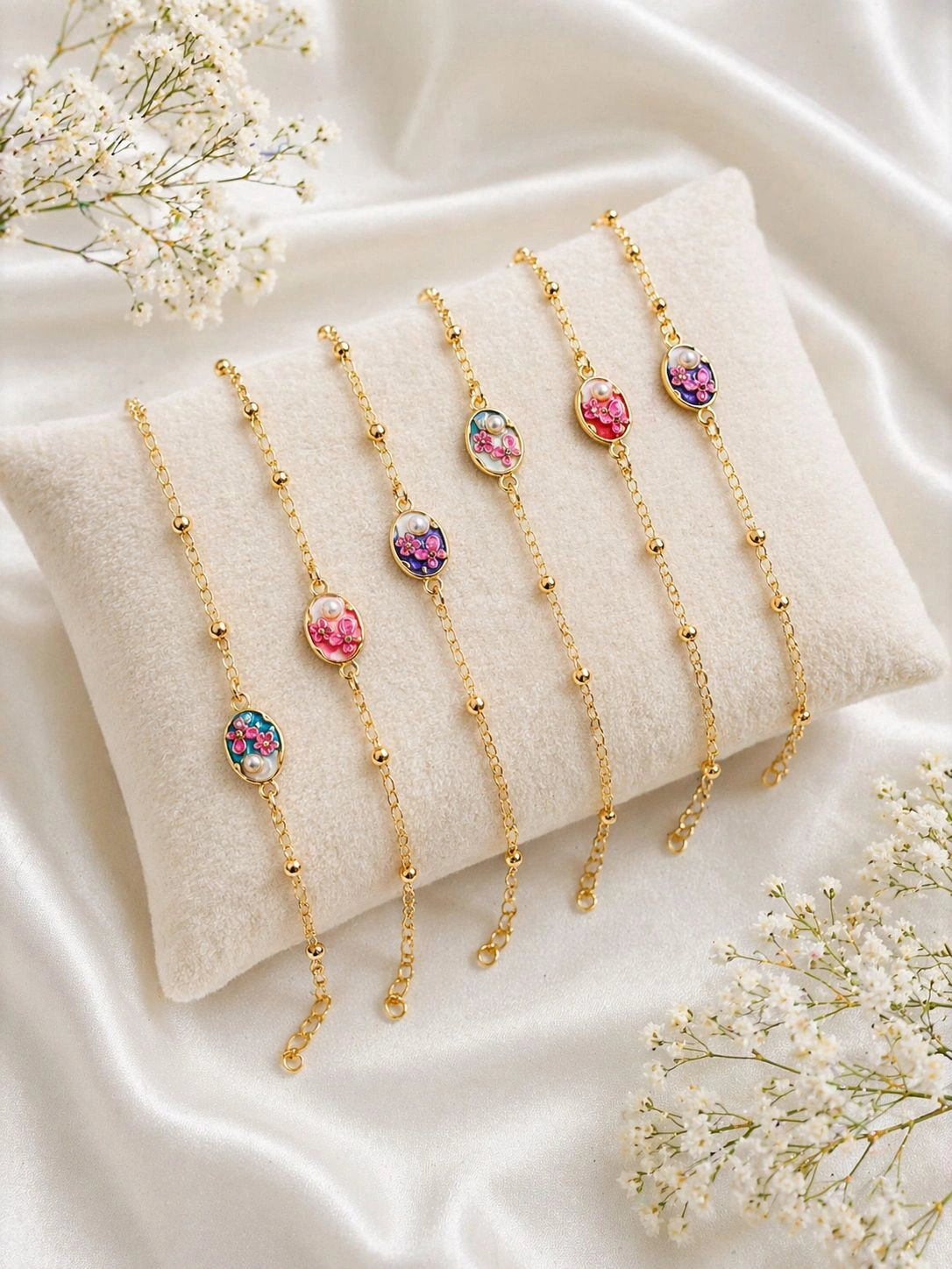 floral oval designer rakhi with golden finish