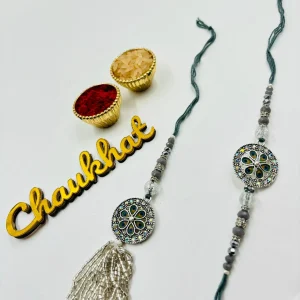 Designer Bhaiya Bhabhi Rakhi Combo with Beaded Work for Raksha Bandhan