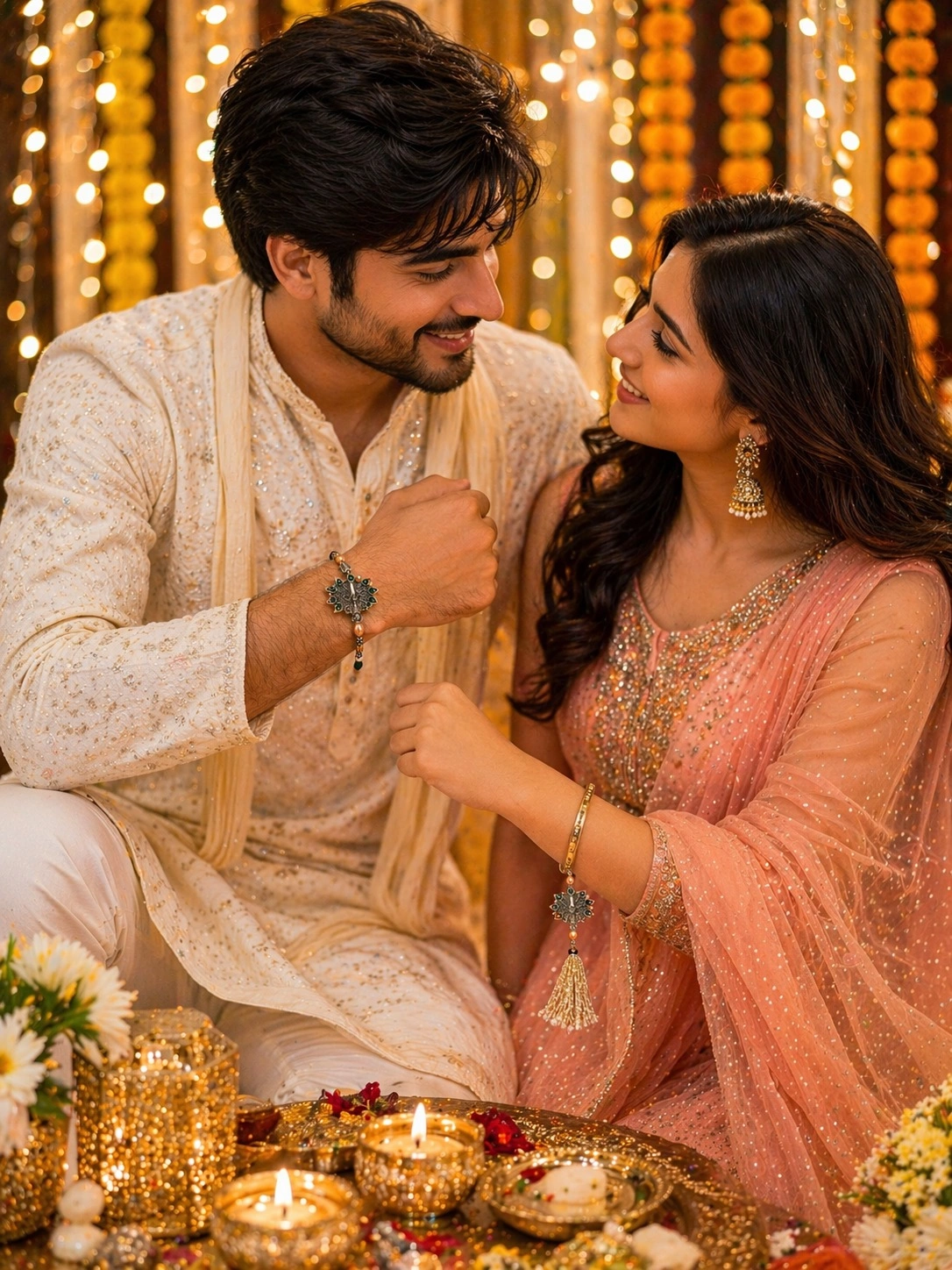 Premium rakhi combo with peacock design for brother and bhabhi