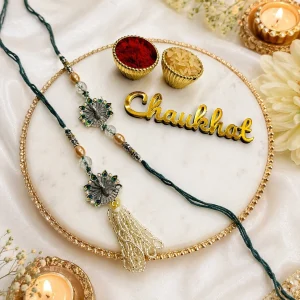 Royal peacock rakhi and lumba combo with tassel for bhai bhabhi