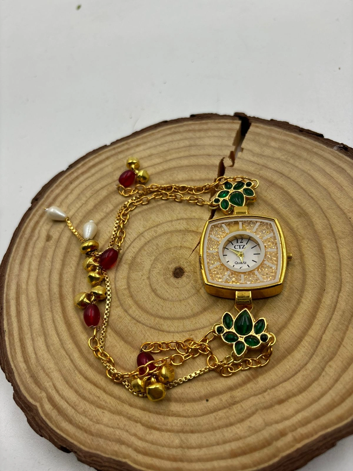 Traditional Kashmiri Bracelet Watch – Stylish Pastel Stone Jewelry Watch - Image 8