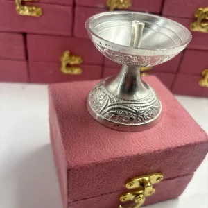 decorative pooja diya for mandir with elegant engraved detailing