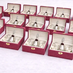 German silver rudraksha bell in velvet box for puja use