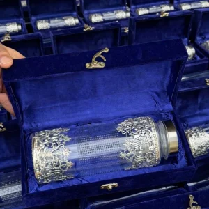 Designer German silver single glass bottle in velvet box luxury gift set