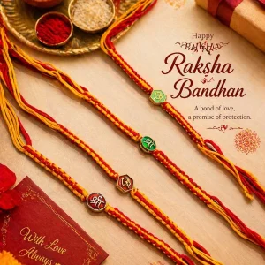 religious rakhi with om and shree symbol thread design for raksha bandhan
