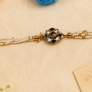 Premium pearl bracelet rakhi for brother with elegant beaded designer style