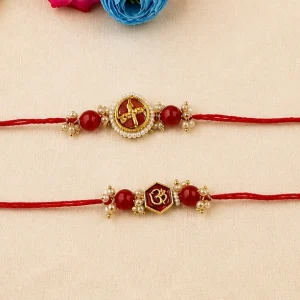Classic Om and Ganesh Rakhi combo set of 2 with traditional thread design for Raksha Bandhan