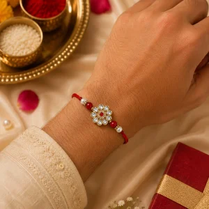 Premium Floral Kundan Rakhi for Brother with Traditional Designer Stone Work for Raksha Bandhan