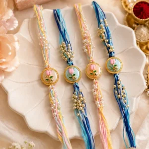 Designer Pastel Rakhi Set for Brother with Pearl & Enamel Work | Elegant Raksha Bandhan Rakhi for Bhai