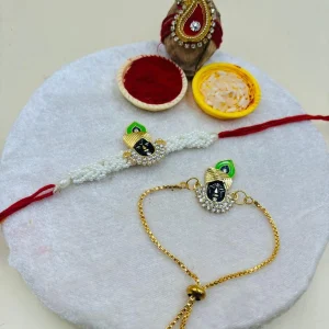 Krishna designer Bhai Bhabhi Rakhi combo set with stylish bracelet for Raksha Bandhan