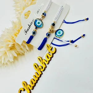 Designer Nazar Rakhi and Lumba Set for Bhaiya Bhabhi Raksha Bandhan with Evil Eye Design