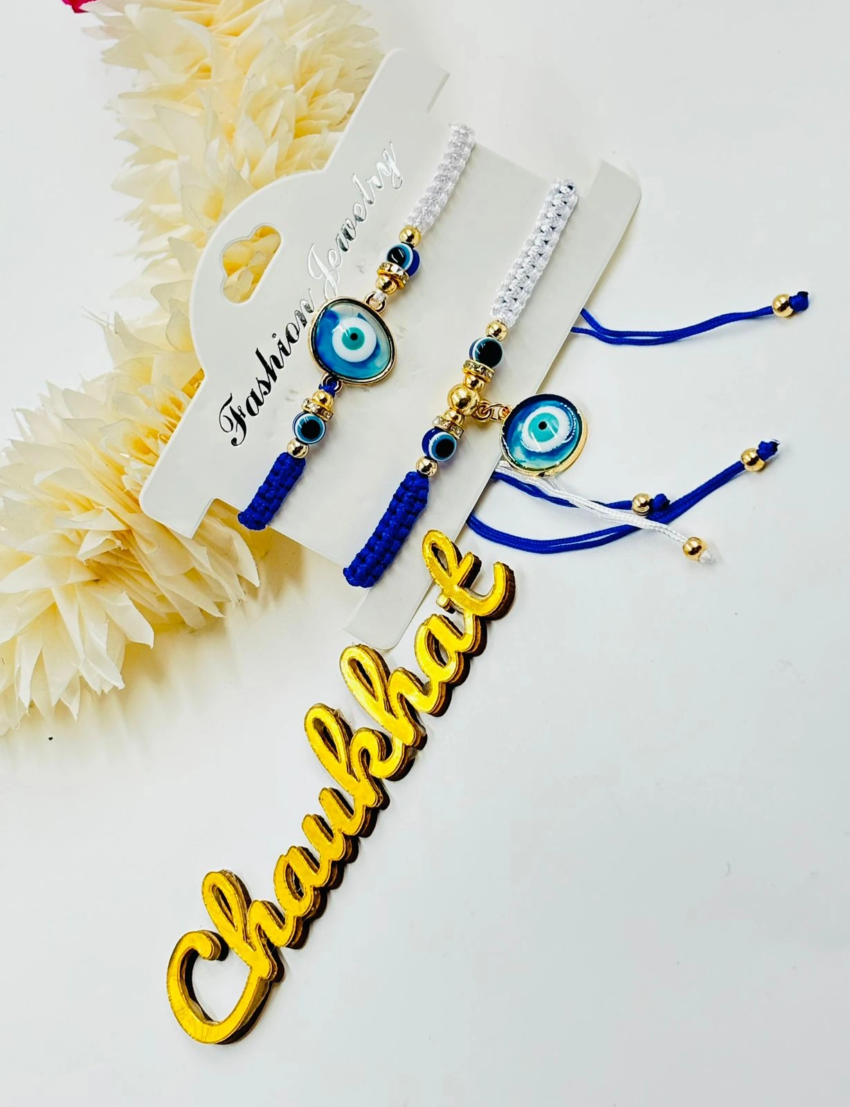 Designer Nazar Rakhi and Lumba Set for Bhaiya Bhabhi Raksha Bandhan with Evil Eye Design