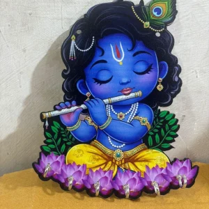 Krishna Design Wooden Key Holder 6x8 Inch Decorative Wall Mounted Key Organizer for Home