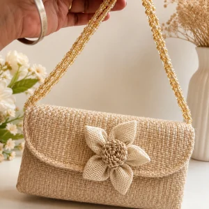 Designer Jute Clutch Bag with Elegant Flower Embellishment for Women